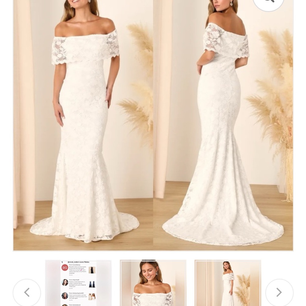 Lulu's Off-Shoulder Lace Wedding Dress - White